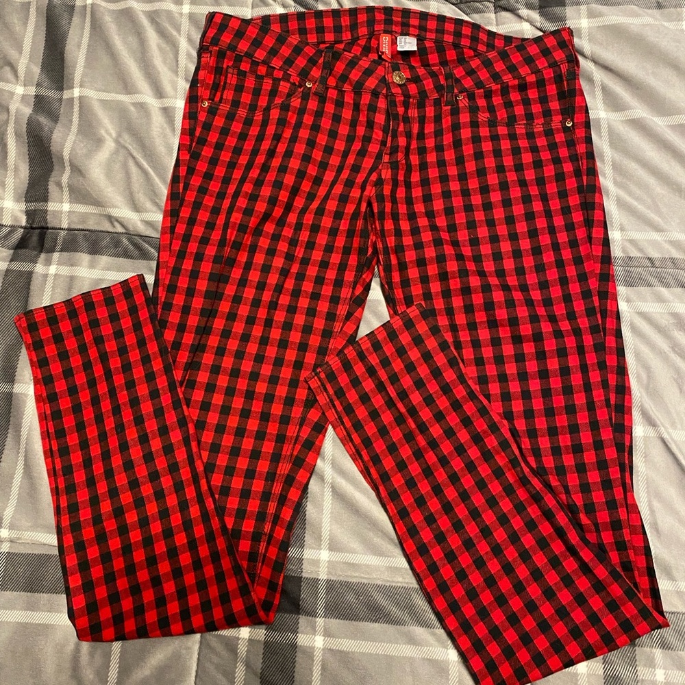 Divided Red Plaid Skinny Jeans